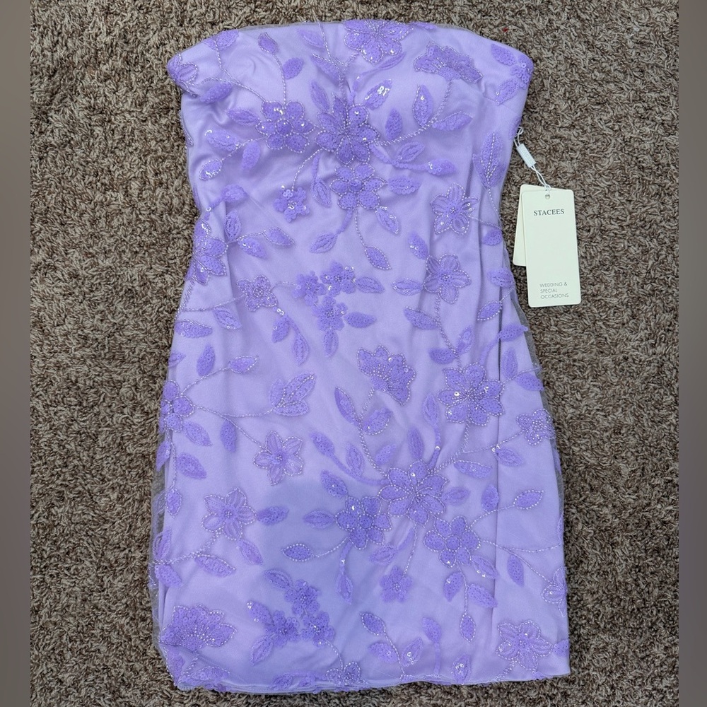 Stacees purple sequins light purple homecoming dress
